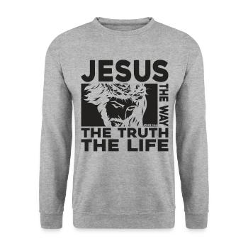 Jésus Le Chemin La Vérité La Vie Jean 14:6 - Sweat-shirt Unisexe - gris chiné - Devant - Alina (178cm) & Michal (187cm)