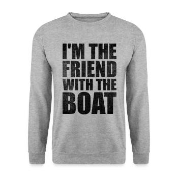 Ich bin der Freund mit dem Boot Paddelboot - Unisex Pullover - Weißgrau meliert - Vorne - Alina (178cm) & Michal (187cm)