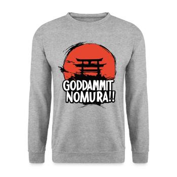 Goddammit Nomura – Torii Design - Unisex Pullover - Weißgrau meliert - Vorne - Alina (178cm) & Michal (187cm)