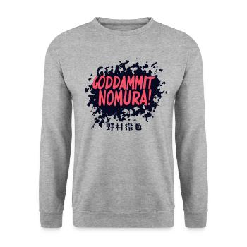Goddammit Nomura – Pink Tinten Design - Unisex Pullover - Weißgrau meliert - Vorne - Alina (178cm) & Michal (187cm)