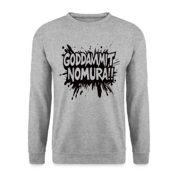 Goddammit Nomura – Splatter Design - Unisex Pullover - Weißgrau meliert - Vorne - Alina (178cm) & Michal (187cm)