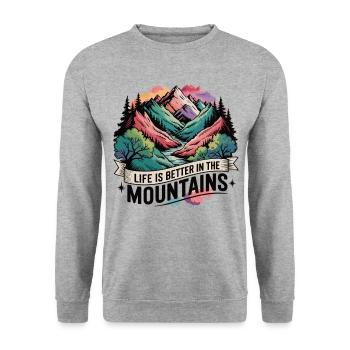 Natur lieben – Berge erleben - Unisex Pullover - Weißgrau meliert - Vorne - Alina (178cm) & Michal (187cm)
