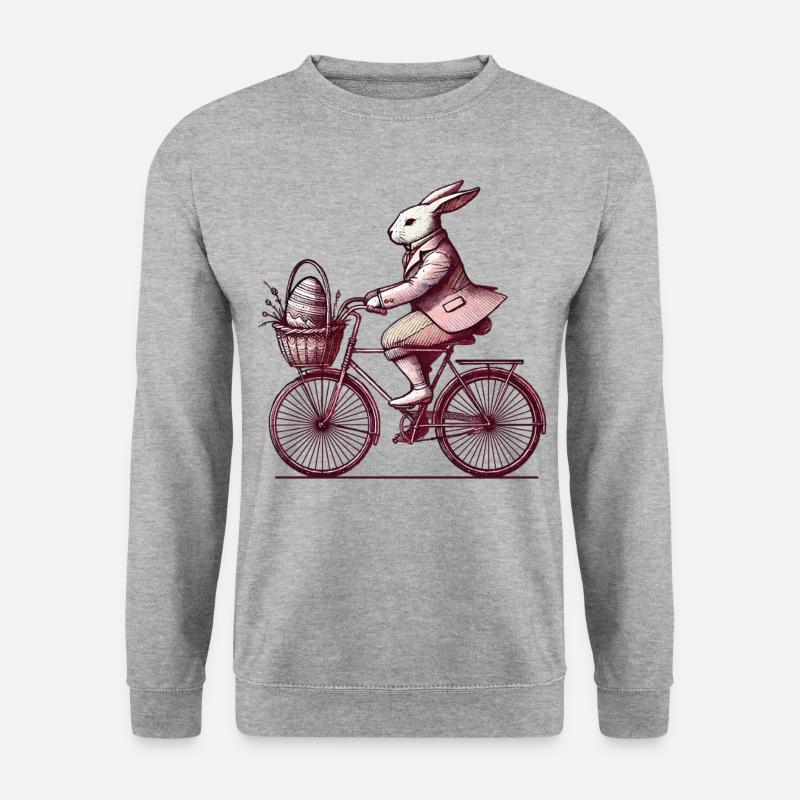 Ostern Hase Fahrrad Retro Stil - Unisex Pullover - Weißgrau meliert