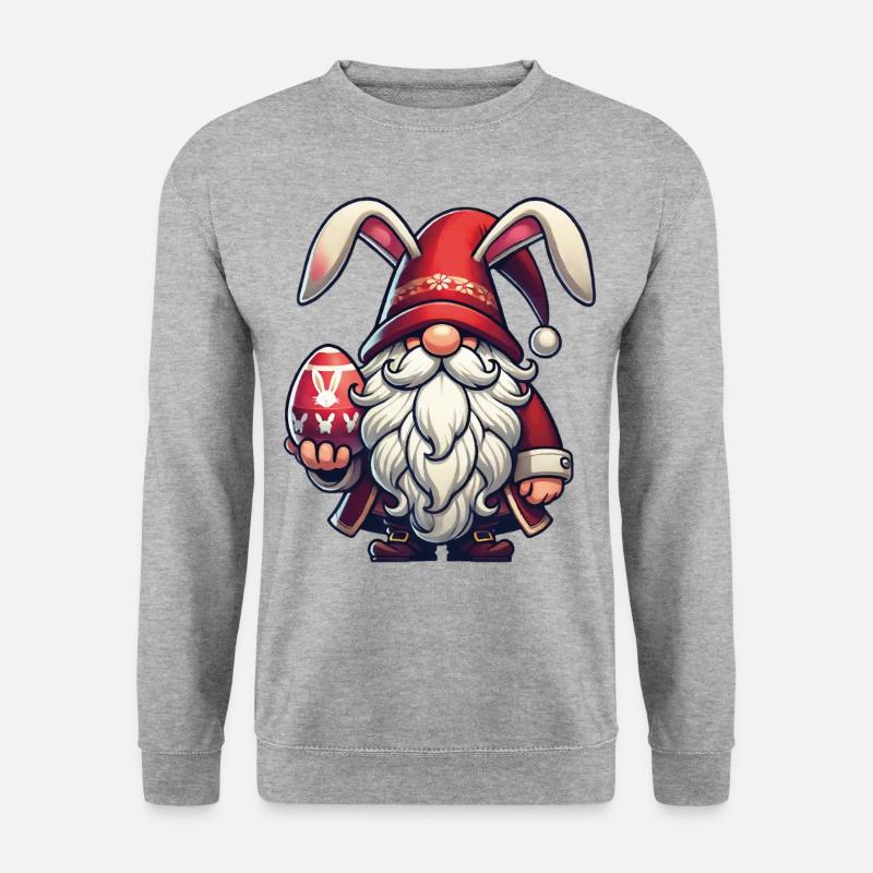 Ostern Gnom Mit Ei Und Hasenohren - Unisex Pullover - Weißgrau meliert