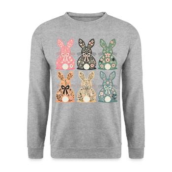 Ostern Blumenhasen Retro Vintage Stil - Unisex Pullover - Weißgrau meliert - Vorne - Alina (178cm) & Michal (187cm)