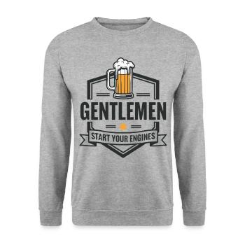Gentlemen & Bier – Start Your Engines - Unisex Pullover - Weißgrau meliert - Vorne - Alina (178cm) & Michal (187cm)