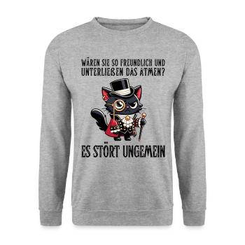Your breathing is disturbing – Sarcastic cat with a saying - Unisex Sweatshirt - salt & pepper - Front - Alina (178cm) & Michal (187cm)