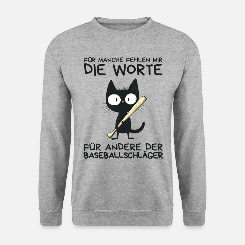 Lustige schwarze Katze mit Baseballschläger - Unisex Pullover - Weißgrau meliert