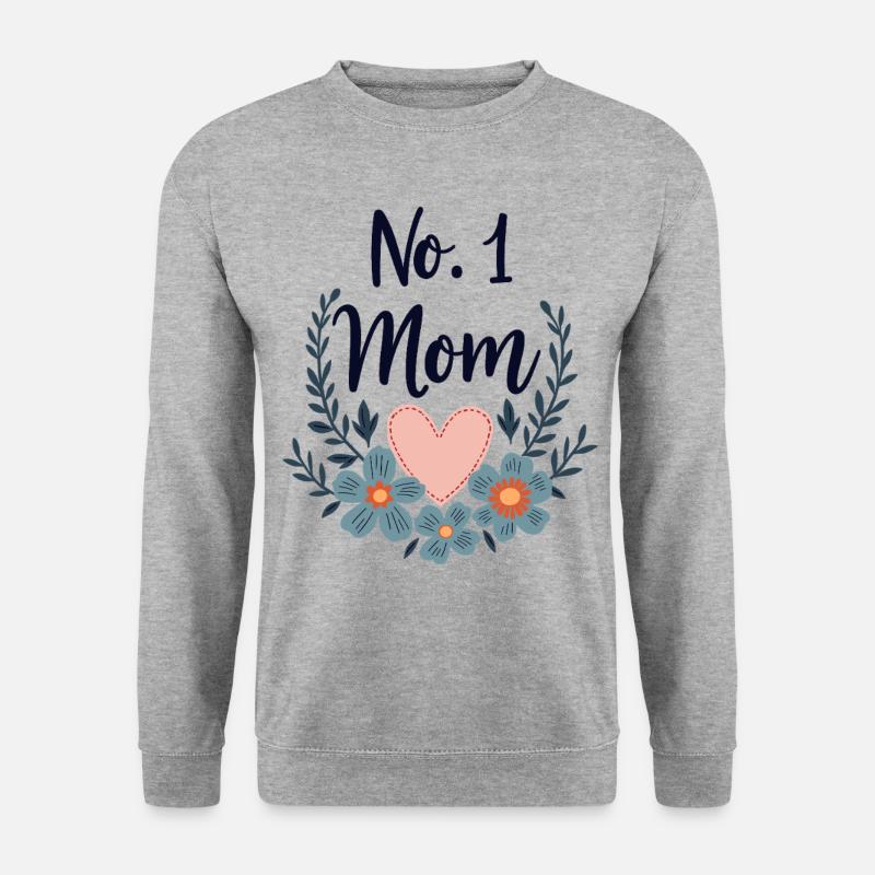 Beste Mama No 1 Mom – Herz & Blumen Geschenkidee - Unisex Pullover - Weißgrau meliert