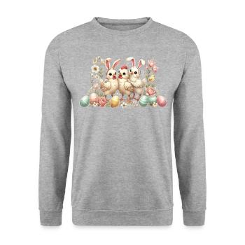 Poussin de Pâques Lapin de Pâques Amateur de poulet rétro - Sweat-shirt Unisexe - gris chiné - Devant - Alina (178cm) & Michal (187cm)