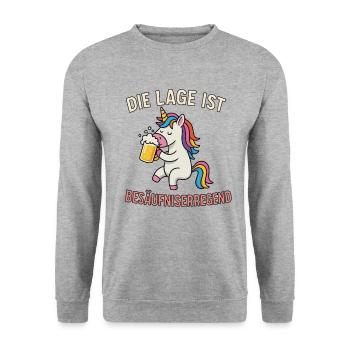Einhorn mit Bier - Unisex Pullover - Weißgrau meliert - Vorne - Alina (178cm) & Michal (187cm)