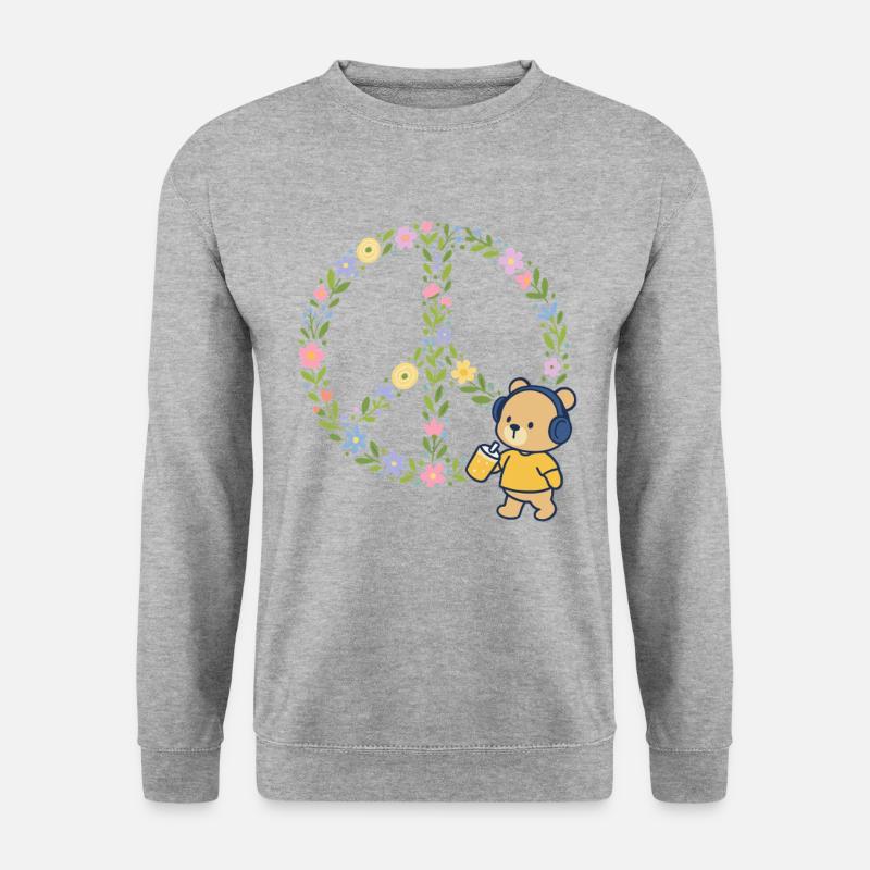 Peace Blumen Blüten - Unisex Pullover - Weißgrau meliert