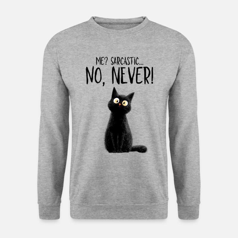 Me sarcastic? Never! - Schwarze Katze mit Humor - Unisex Pullover - Weißgrau meliert