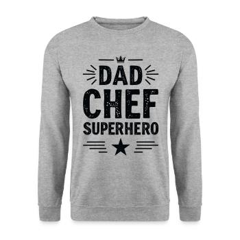 Dad Chef Superhero – Papa Koch Superheld - Unisex Sweatshirt - salt & pepper - Front - Alina (178cm) & Michal (187cm)