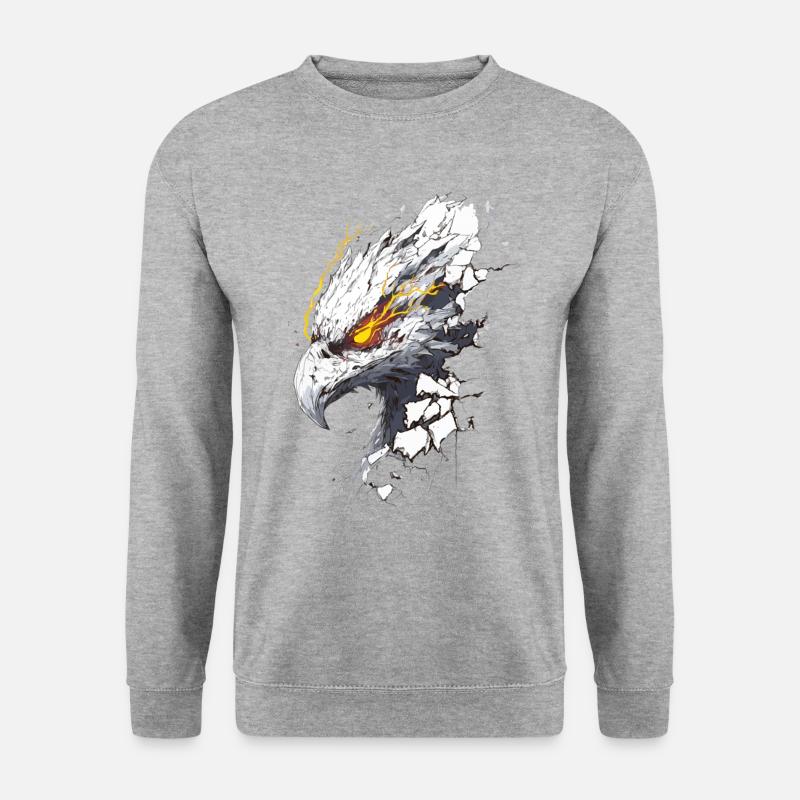 Cyborg Adler mit Laserblick durchbricht Wand - Unisex Pullover - Weißgrau meliert
