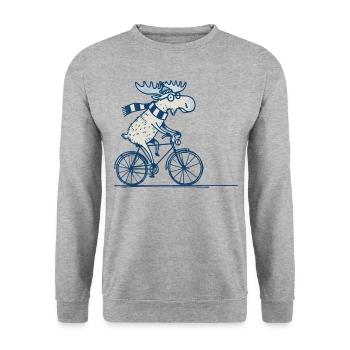 Moose Bicycle Cartoon Design with Humor in Retro - Unisex Sweatshirt - salt & pepper - Front - Alina (178cm) & Michal (187cm)