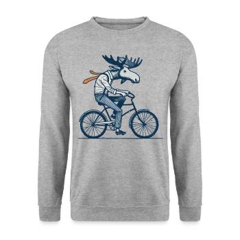 Retro Cyclist Moose Motif for Real Cycling Fans - Unisex Sweatshirt - salt & pepper - Front - Alina (178cm) & Michal (187cm)