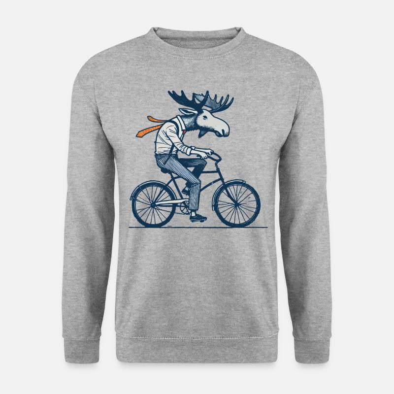 Retro Radfahrer Elch Motiv für echte Fahrradfans - Unisex Pullover - Weißgrau meliert