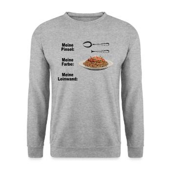 Spaghetti Bolognese Pinsel Farbe Leinwand Pasta - Unisex Pullover - Weißgrau meliert - Vorne - Alina (178cm) & Michal (187cm)