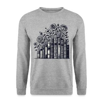 Bücherwurm Leseratte Buchliebhaber im Cottagecore - Unisex Pullover - Weißgrau meliert - Vorne - Alina (178cm) & Michal (187cm)