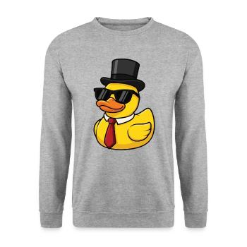 Gummiente mit Zylinder und Sonnenbrille - Unisex Pullover - Weißgrau meliert - Vorne - Alina (178cm) & Michal (187cm)