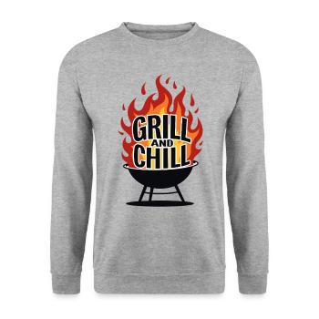Grillen & Chillen Grill-Logo Grill and Chill - Unisex Pullover - Weißgrau meliert - Vorne - Alina (178cm) & Michal (187cm)