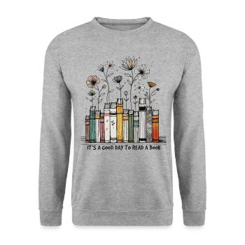 Bookworm Funny Book Saying Floral - Unisex Sweatshirt - salt & pepper - Front - Alina (178cm) & Michal (187cm)