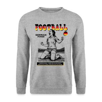 Deutschland Fußballerin Shirt: Tor mit Übersicht - Unisex Pullover - Weißgrau meliert - Vorne - Alina (178cm) & Michal (187cm)