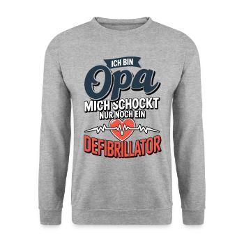 Ich bin Opa mich schockt nur noch ein Defi - Unisex Pullover - Weißgrau meliert - Vorne - Alina (178cm) & Michal (187cm)