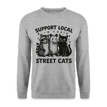 Raccoon Opossum Cat, Support Local Street Cats - Unisex Sweatshirt - salt & pepper - Front - Alina (178cm) & Michal (187cm)