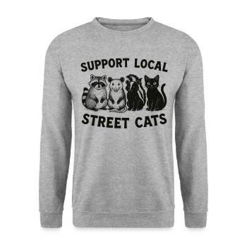 Raccoon Opossum Cat, Support Local Street Cats - Unisex Sweatshirt - salt & pepper - Front - Alina (178cm) & Michal (187cm)