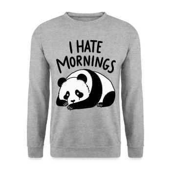 Panda I Hate Mornings Saying - Unisex Sweatshirt - salt & pepper - Front - Alina (178cm) & Michal (187cm)