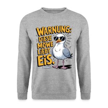 Warnung diese Möwe liebt Eis - Unisex Pullover - Weißgrau meliert - Vorne - Alina (178cm) & Michal (187cm)