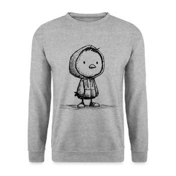 Kawaii Bird Cartoon Sketch – Cute & Funny - Unisex Sweatshirt - salt & pepper - Front - Alina (178cm) & Michal (187cm)