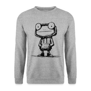 Kawaii Frosch Cartoon Skizze – niedlich & lustig - Unisex Pullover - Weißgrau meliert - Vorne - Alina (178cm) & Michal (187cm)