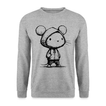 Kawaii Maus Cartoon Skizze – süß & lustig Motiv - Unisex Pullover - Weißgrau meliert - Vorne - Alina (178cm) & Michal (187cm)