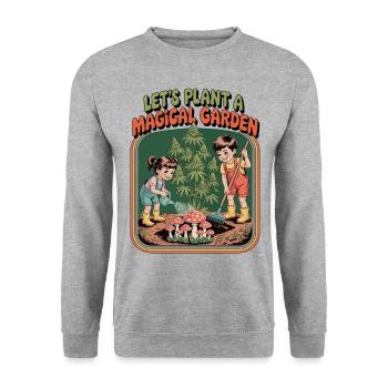 Let’s Plant a Magical Garden – Cannabis - Unisex Pullover - Weißgrau meliert - Vorne - Alina (178cm) & Michal (187cm)