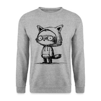 Kawaii Raccoon Cartoon Sketch – Funny Motif - Unisex Sweatshirt - salt & pepper - Front - Alina (178cm) & Michal (187cm)