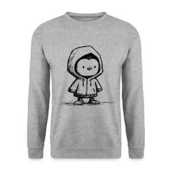 Kawaii Pinguin Hoodie Skizze – süßes Motiv - Unisex Pullover - Weißgrau meliert - Vorne - Alina (178cm) & Michal (187cm)