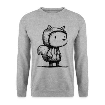 Kawaii Eichhörnchen Cartoon Skizze – niedlich - Unisex Pullover - Weißgrau meliert - Vorne - Alina (178cm) & Michal (187cm)