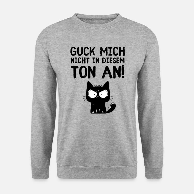 Guck mich nicht so – Zornige Katze Statement - Unisex Pullover - Weißgrau meliert