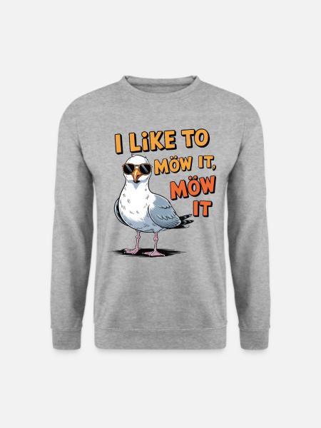 I like to möw it möw it – Freches Möwen‑Wortspiel - Unisex Pullover - Weißgrau meliert