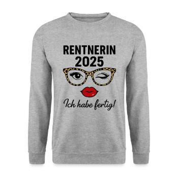 Rentnerin 2025 – Ich habe fertig! - Unisex Pullover - Weißgrau meliert - Vorne - Alina (178cm) & Michal (187cm)