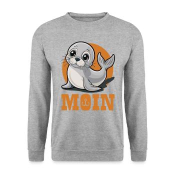 Jeune phoque avec « Moin » - Sweat-shirt Unisexe - gris chiné - Devant - Alina (178cm) & Michal (187cm)