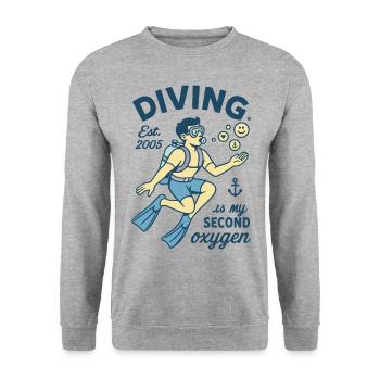 Diving Est. 2005 Is My Second Oxygen - Unisex Pullover - Weißgrau meliert - Vorne - Alina (178cm) & Michal (187cm)