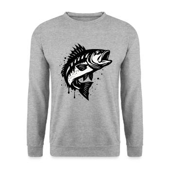 Predatory Fish Splash – Fishing in Style - Unisex Sweatshirt - salt & pepper - Front - Alina (178cm) & Michal (187cm)