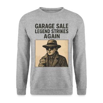 La légende du vide-grenier frappe à nouveau le marché aux puces rétro - Sweat-shirt Unisexe - gris chiné - Devant - Alina (178cm) & Michal (187cm)