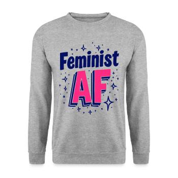 Féministe AF Déclaration Dicton - Sweat-shirt Unisexe - gris chiné - Devant - Alina (178cm) & Michal (187cm)