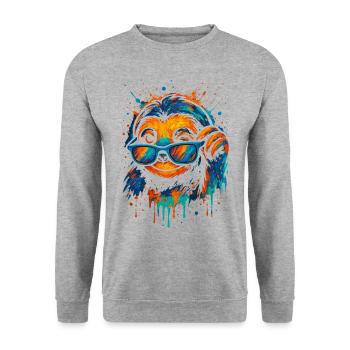 Faultier Bunt Pop Art Regenbogenfarben - Unisex Pullover - Weißgrau meliert - Vorne - Alina (178cm) & Michal (187cm)