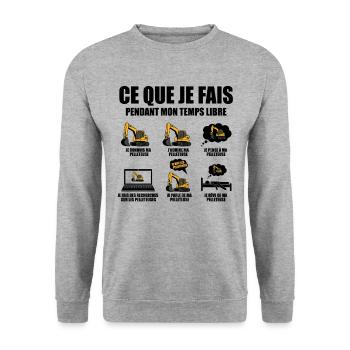 Ce que je fais pendant mon temps libre Pelleteuse - Sweat-shirt Unisexe - gris chiné - Devant - Alina (178cm) & Michal (187cm)